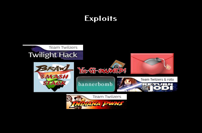 Screenshot from slide deck showing icons of various exploits